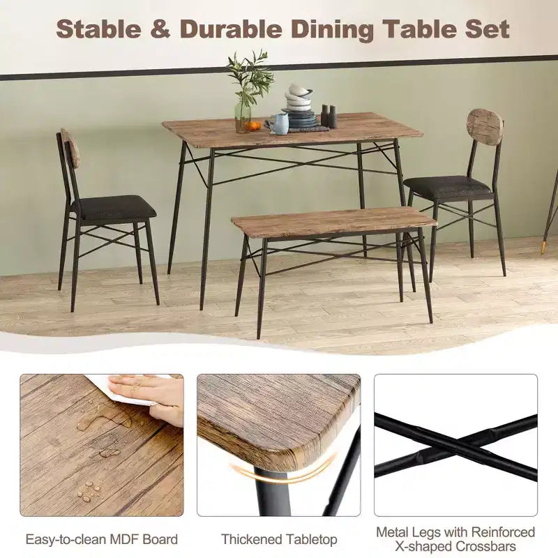 Set da pranzo Costway 4 pezzi con panca e 2 sedie imbottite in similpelle per cucina