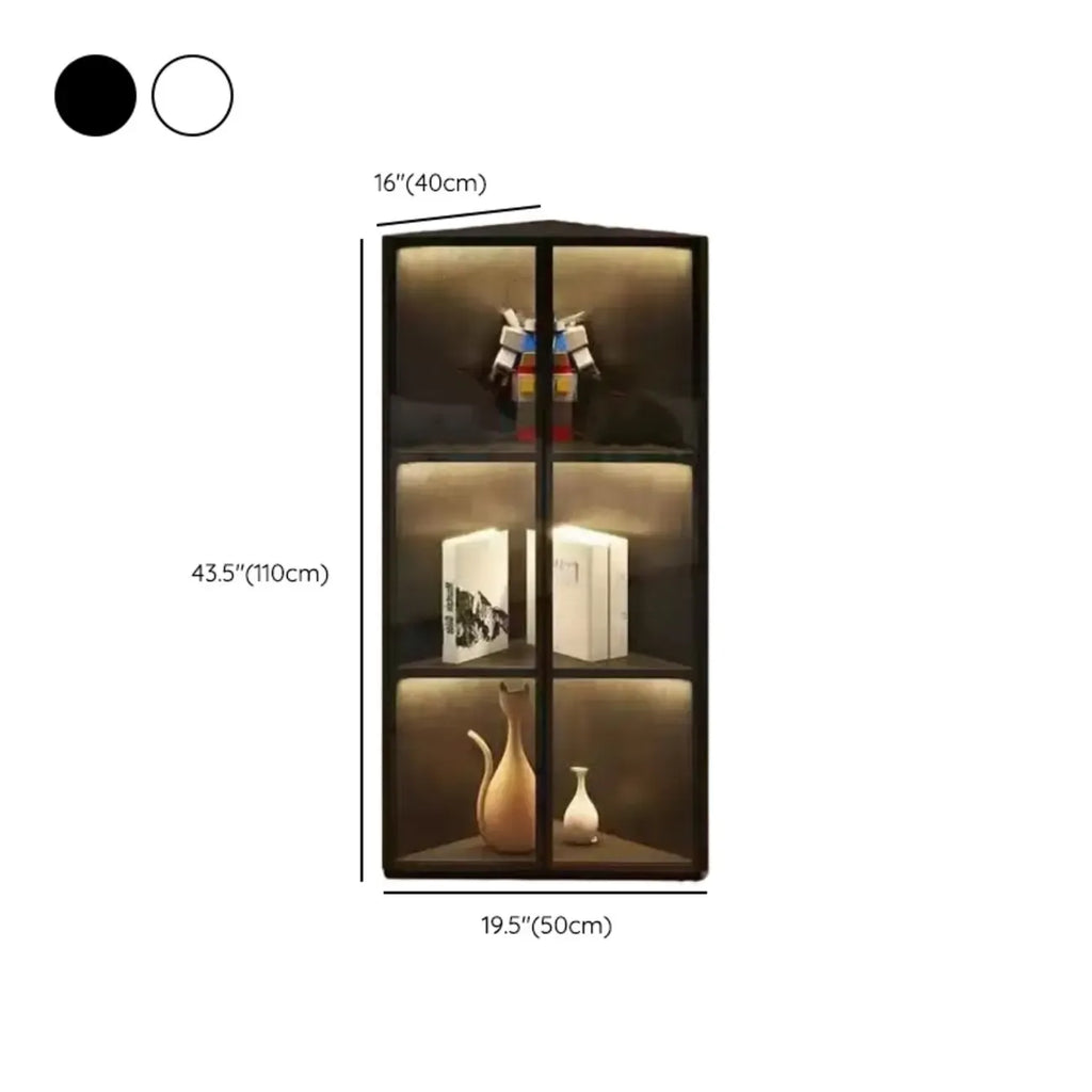 Mobile angolare moderno da esposizione in metallo e legno grigio con anta in vetro