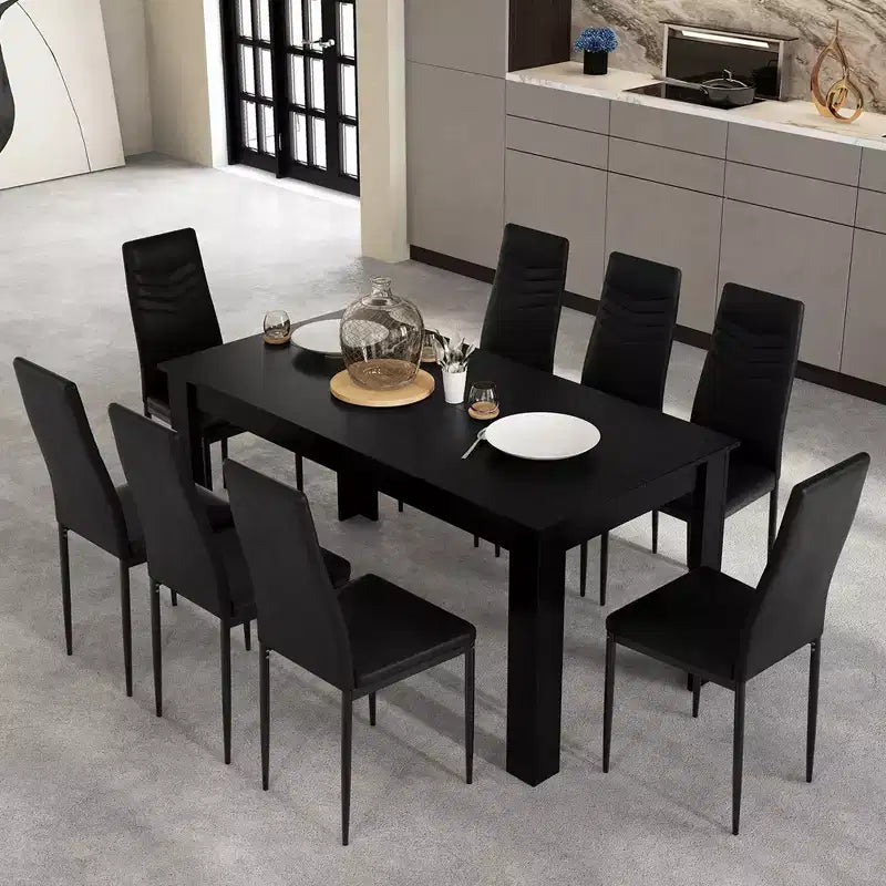 Set Tavolo da Cucina Rettangolare Moderno Costway con 8 Sedie da Pranzo in Pelle PVC Nere