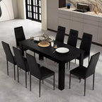 Set Tavolo da Cucina Rettangolare Moderno Costway con 8 Sedie da Pranzo in Pelle PVC Nere