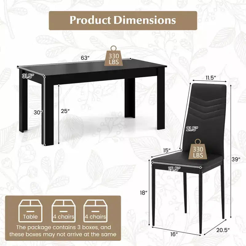 Set Tavolo da Cucina Rettangolare Moderno Costway con 8 Sedie da Pranzo in Pelle PVC Nere