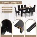 Set Tavolo da Cucina Rettangolare Moderno Costway con 8 Sedie da Pranzo in Pelle PVC Nere