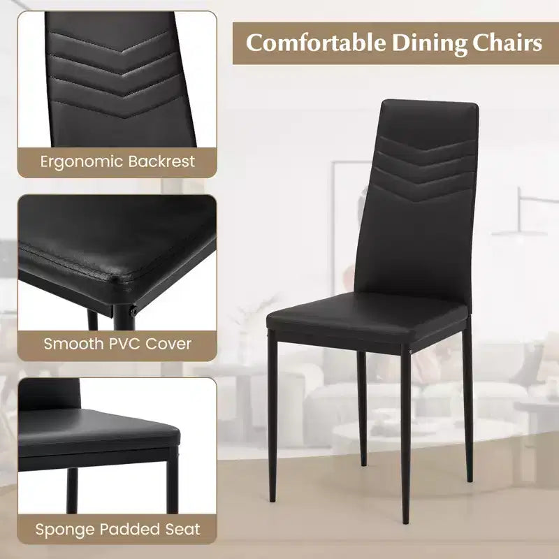 Set Tavolo da Cucina Rettangolare Moderno Costway con 8 Sedie da Pranzo in Pelle PVC Nere
