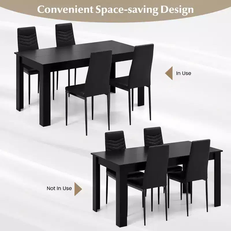 Set Tavolo da Cucina Rettangolare Moderno Costway con 8 Sedie da Pranzo in Pelle PVC Nere
