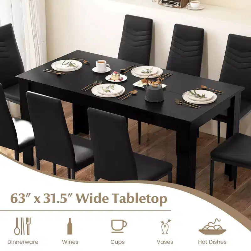 Set Tavolo da Cucina Rettangolare Moderno Costway con 8 Sedie da Pranzo in Pelle PVC Nere