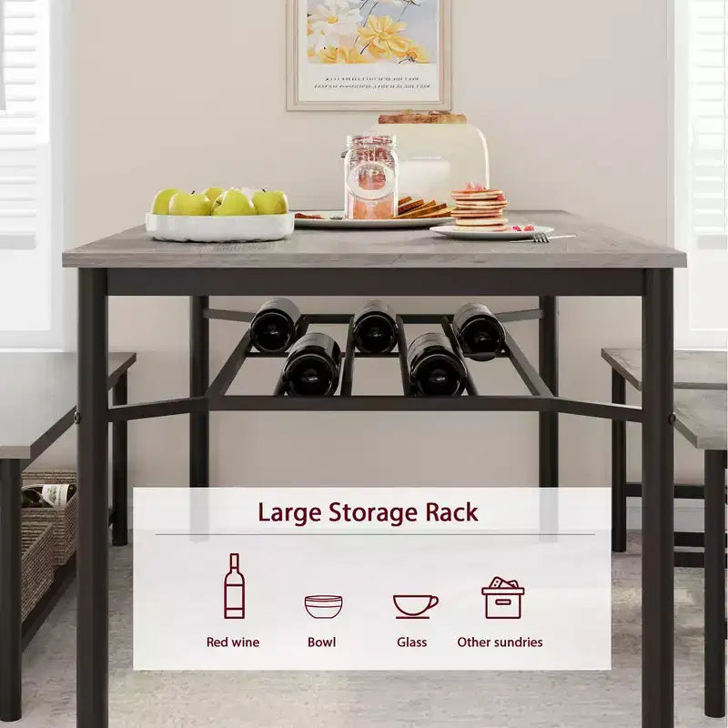 Set tavolo da pranzo per 4 persone, tavolo da cucina rettangolare in legno con 2 sedie e panca, tavolo da sala da pranzo con portabottiglie per piccoli spazi, appartamento, casa