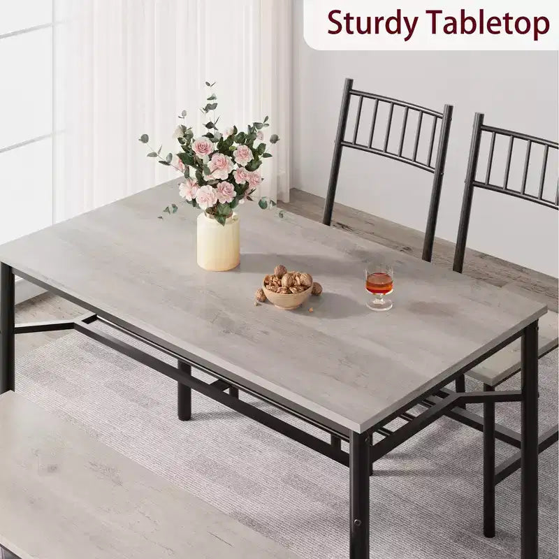 Set tavolo da pranzo per 4 persone, tavolo da cucina rettangolare in legno con 2 sedie e panca, tavolo da sala da pranzo con portabottiglie per piccoli spazi, appartamento, casa
