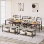 Set tavolo da pranzo per 4 persone, tavolo da cucina rettangolare in legno con 2 sedie e panca, tavolo da sala da pranzo con portabottiglie per piccoli spazi, appartamento, casa