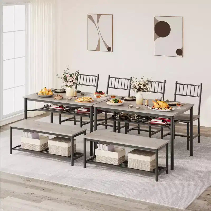 Set tavolo da pranzo per 4 persone, tavolo da cucina rettangolare in legno con 2 sedie e panca, tavolo da sala da pranzo con portabottiglie per piccoli spazi, appartamento, casa
