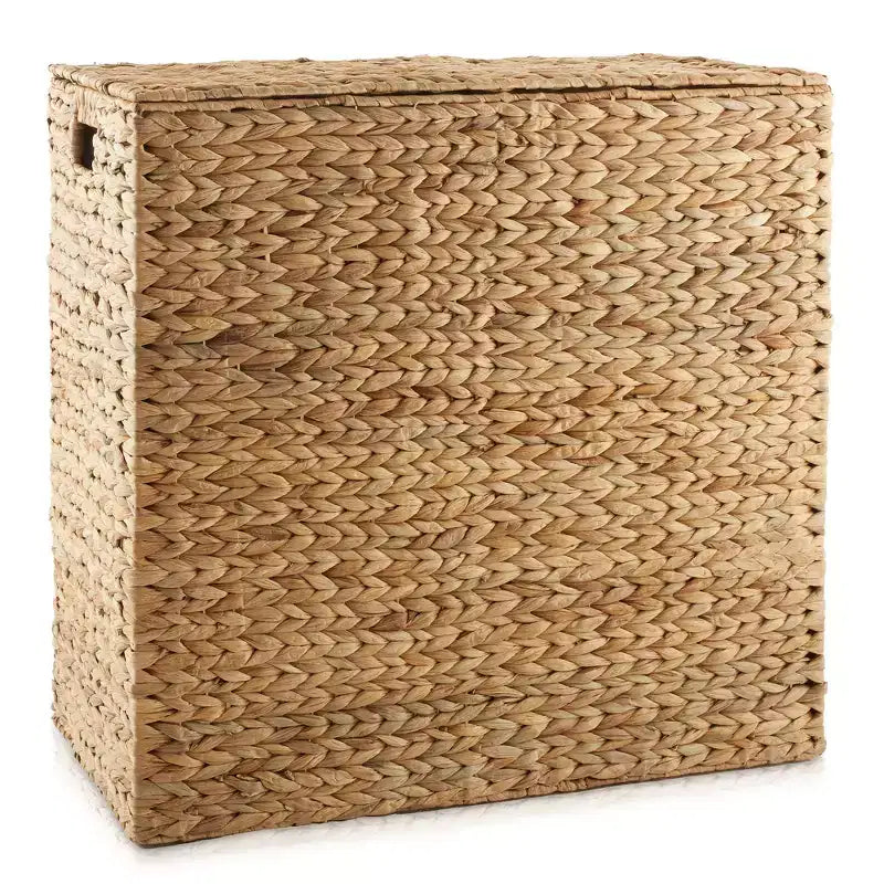 Cesto portabiancheria Casafield a 2 scomparti con coperchio e sacchetti foderati rimovibili, selezionatore in giacinto d'acqua intrecciato per i vestiti