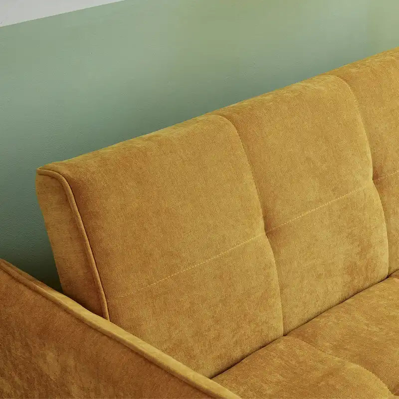 Canapé-lit escamotable en tissu chenille jaune - 39.00 x 53.50 x 31.50