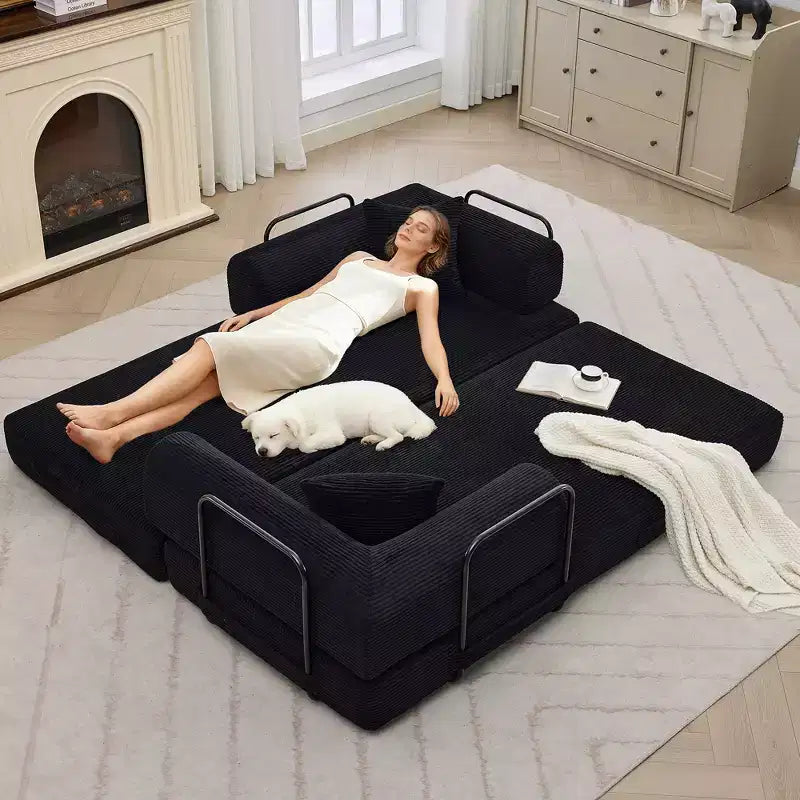 Canapé-lit convertible 4-en-1, matelas de sol pliant en velours côtelé sans cadre de 79 pouces avec oreiller, causeuse sans assemblage pour petit appartement