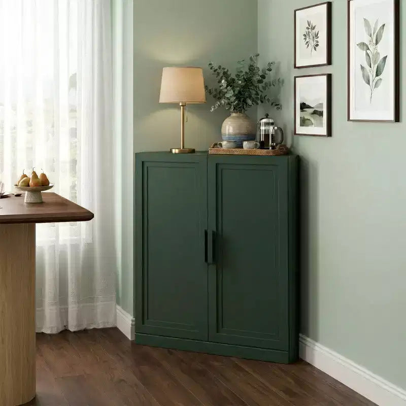 Meuble d’angle Dovelina avec étagères réglables, buffet, meuble à vin et meuble de cuisine et de salle à manger avec portes en bois - 31 po H x 31 po L, 36 po H x 31 po L