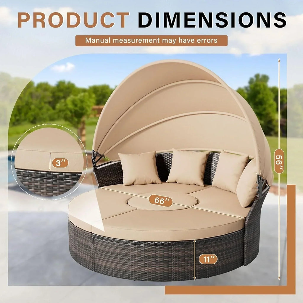 Set da conversazione da esterno Nuon da 4/5 pezzi, set con divano letto in vimini e baldacchino, di Havenside Home