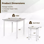 Costway Set Tavolo da Bar 5 Pezzi Tavolo Quadrato da Pranzo e 4 Sgabelli da Bar Imbottiti in Pelle PVC Marrone/Bianco