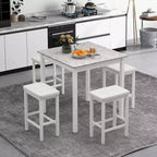 Costway Set Tavolo da Bar 5 Pezzi Tavolo Quadrato da Pranzo e 4 Sgabelli da Bar Imbottiti in Pelle PVC Marrone/Bianco