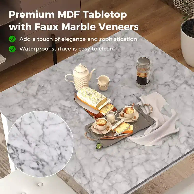 Costway Set Tavolo da Bar 5 Pezzi Tavolo Quadrato da Pranzo e 4 Sgabelli da Bar Imbottiti in Pelle PVC Marrone/Bianco