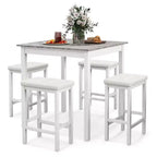 Costway Set Tavolo da Bar 5 Pezzi Tavolo Quadrato da Pranzo e 4 Sgabelli da Bar Imbottiti in Pelle PVC Marrone/Bianco