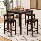 Costway Set Tavolo da Bar 5 Pezzi Tavolo Quadrato da Pranzo e 4 Sgabelli da Bar Imbottiti in Pelle PVC Marrone/Bianco