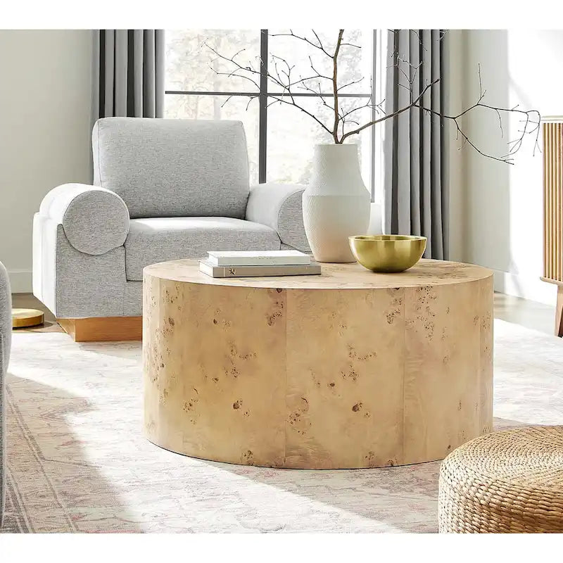 Mid-Century Burl Wood Round Coffee Table