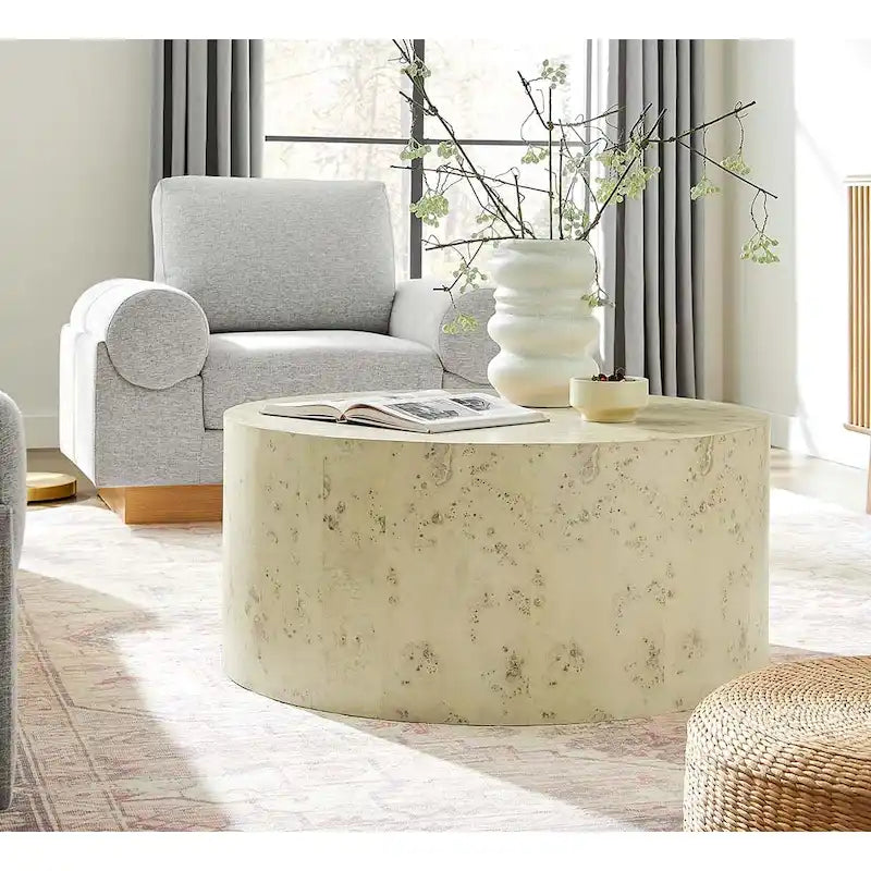 Mid-Century Burl Wood Round Coffee Table