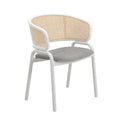 Modern Stylish Side Chair with Rattan Back and White Steel Legs for Dining Room & Kitchen