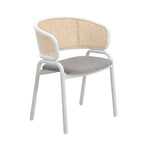 Modern Stylish Side Chair with Rattan Back and White Steel Legs for Dining Room & Kitchen