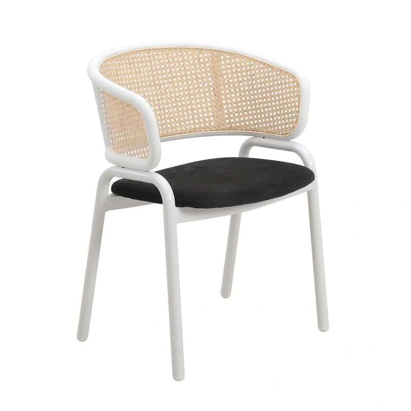 Modern Stylish Side Chair with Rattan Back and White Steel Legs for Dining Room & Kitchen