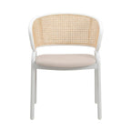 Modern Stylish Side Chair with Rattan Back and White Steel Legs for Dining Room & Kitchen
