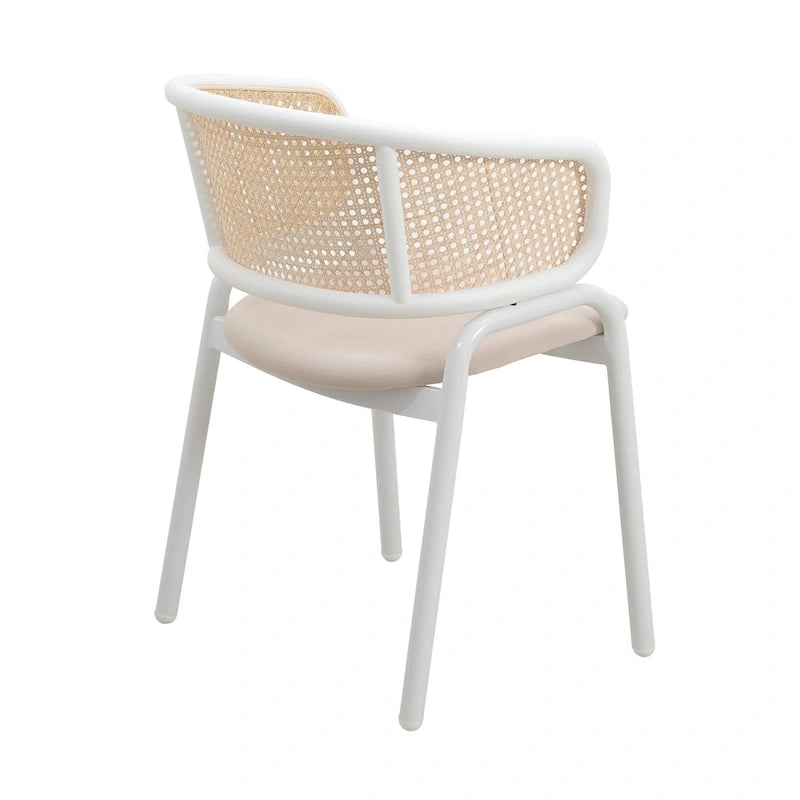 Modern Stylish Side Chair with Rattan Back and White Steel Legs for Dining Room & Kitchen