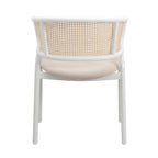 Modern Stylish Side Chair with Rattan Back and White Steel Legs for Dining Room & Kitchen
