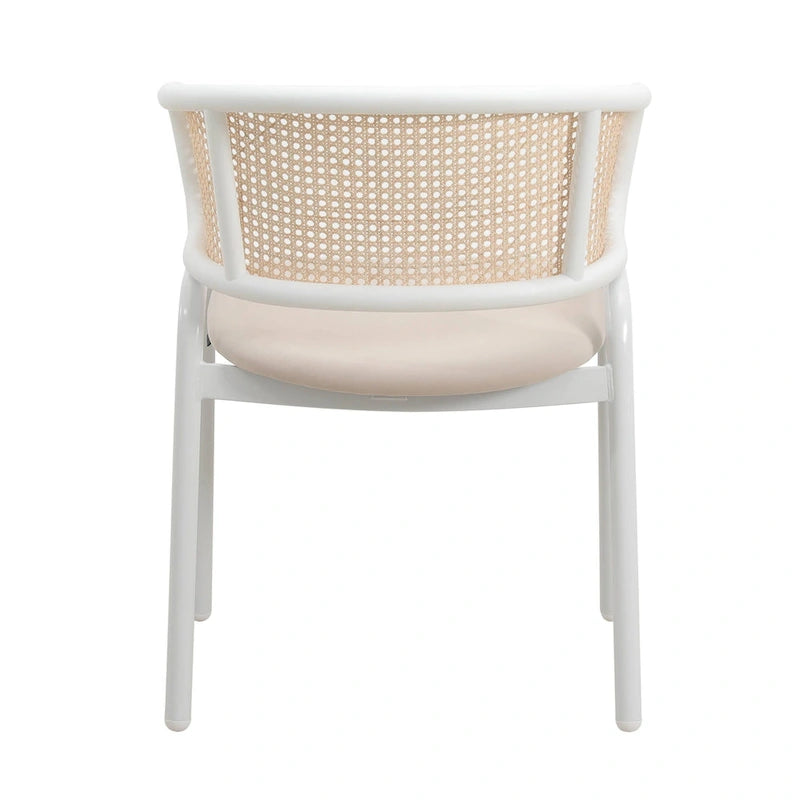 Modern Stylish Side Chair with Rattan Back and White Steel Legs for Dining Room & Kitchen