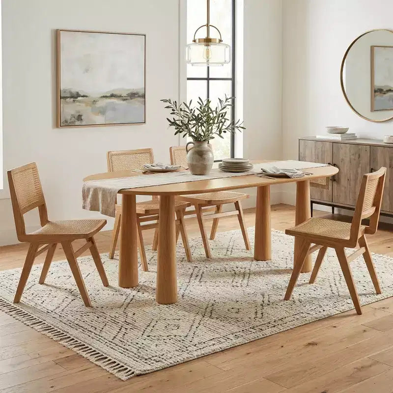 Tavolo da pranzo ovale in legno Dovelina da 67 con 4 gambe, tavolo da cucina moderno per 6 persone