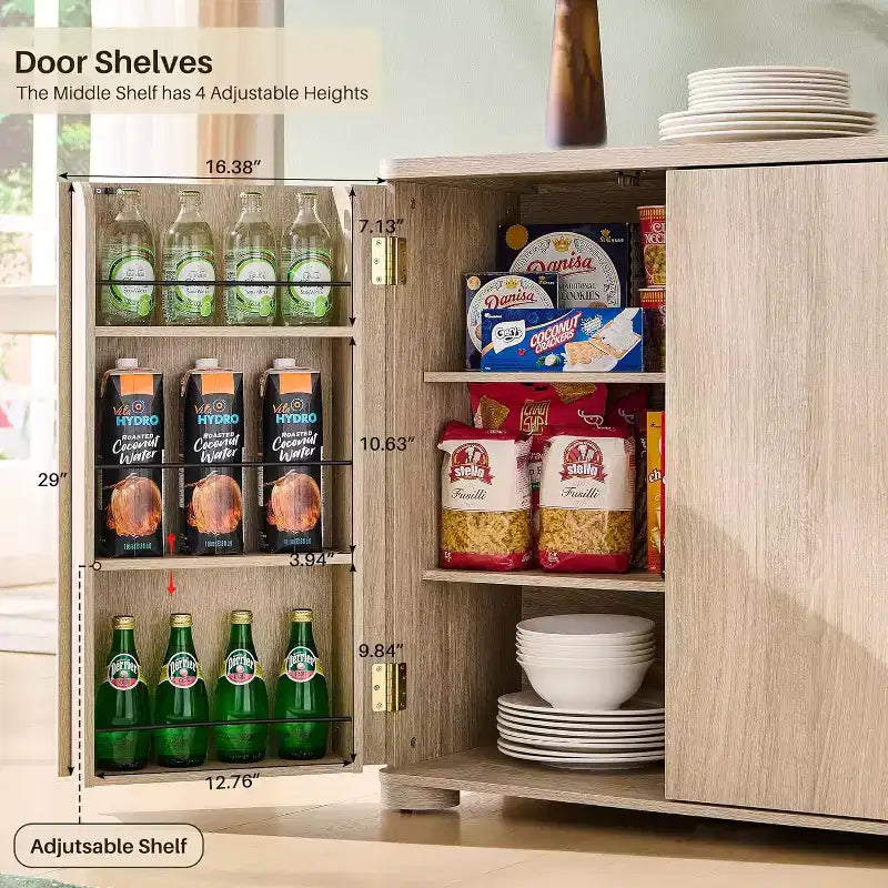 Credenza da cucina con 4 ante e ripiani, grande credenza moderna, mobile contenitore da 66 pollici per angolo caffè