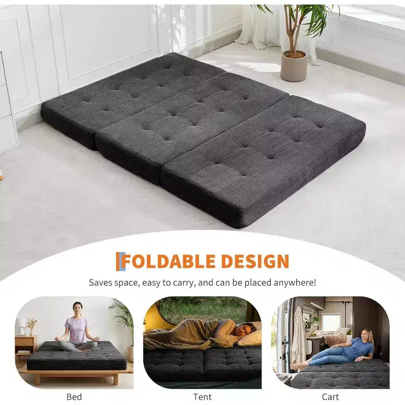 Canapé-lit convertible 39x75 à matelas en mousse à mémoire de forme pliable en trois, matelas capitonné 6
