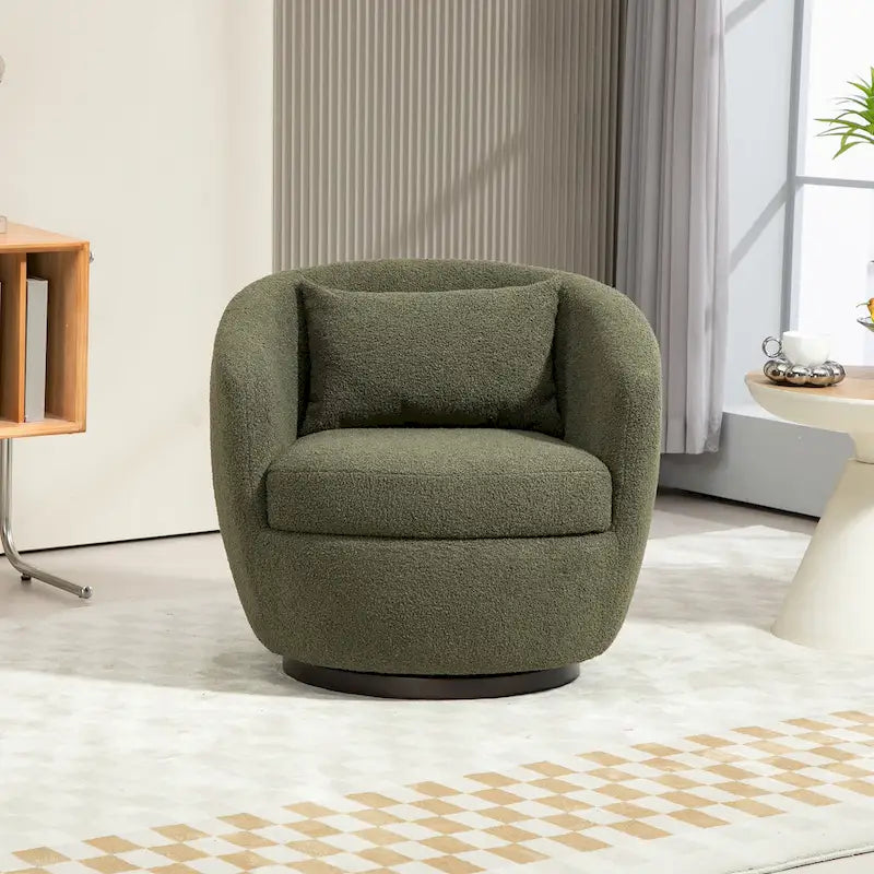 Fauteuil tonneau pivotant rembourré avec rangement, chaise d’appoint moderne pour salon, chambre, bureau ou coin lecture