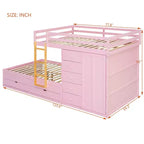 Full over Full Bunk Bed with Storage Wardrobe and Drawers, Full Size Wood Space-Saving Bunk Bed with Guardrail for Apartment, Bedroom