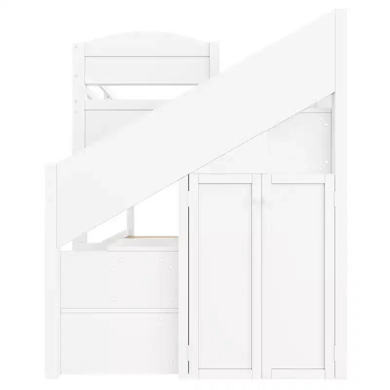 Letto a castello Whisen Twin XL con letto estraibile, contenitore, legno massello, scala contenitore, armadio e 3 cassetti, per bambini