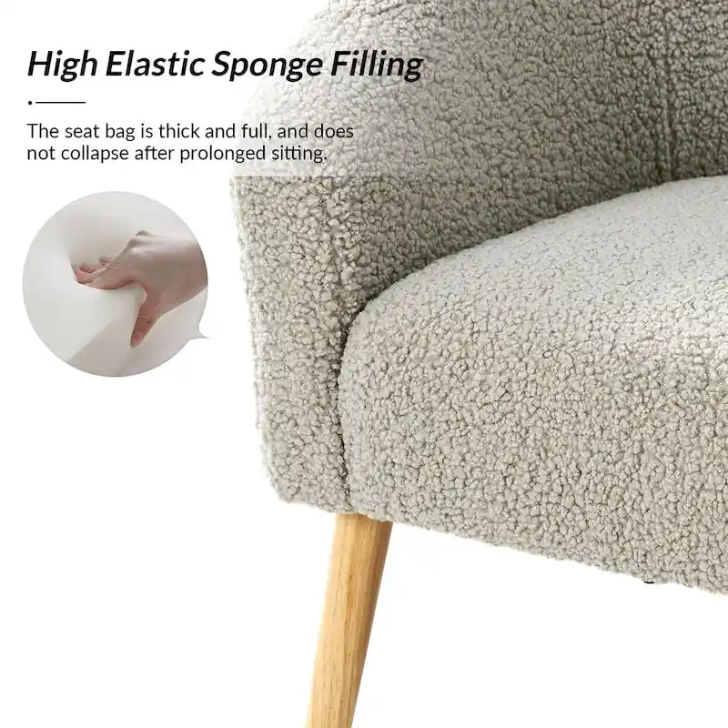 Fauteuil bouclé moderne Sheila de 30 W avec pieds en bois massif, lot de 2, par HULALA HOME
