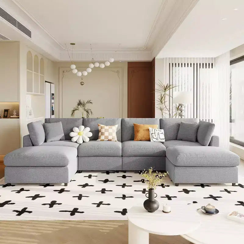 Divano componibile modulare 128.2W, set di divani trasformabili a U con pouf rimovibili, 4 posti - ModernLuxe