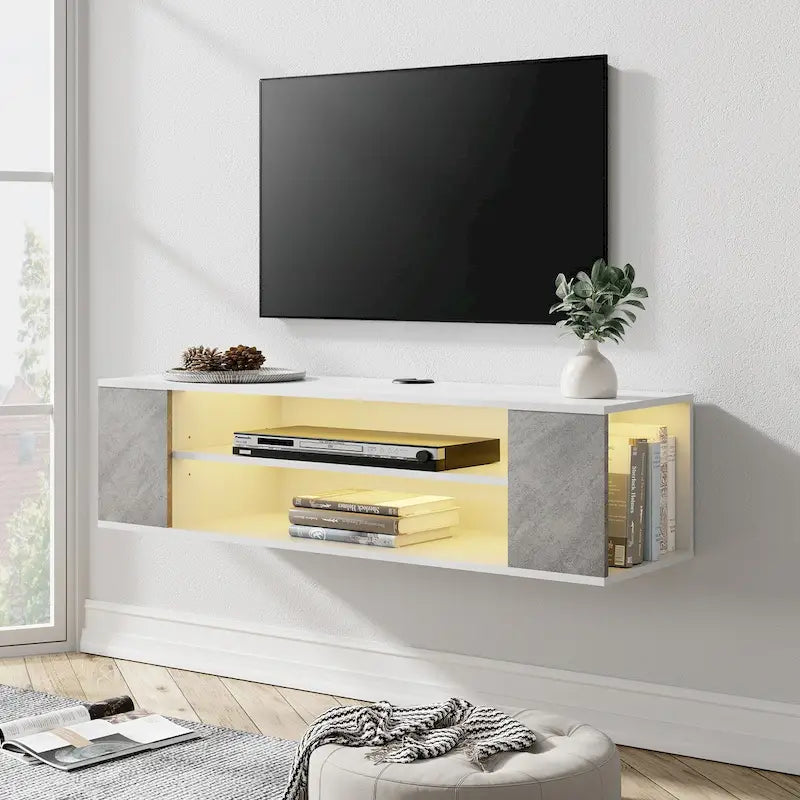 Floating TV Stand Shelf Wall Mounted Entertainment Center Floating Cabinet Media Hutch Under TV, 39 Inch