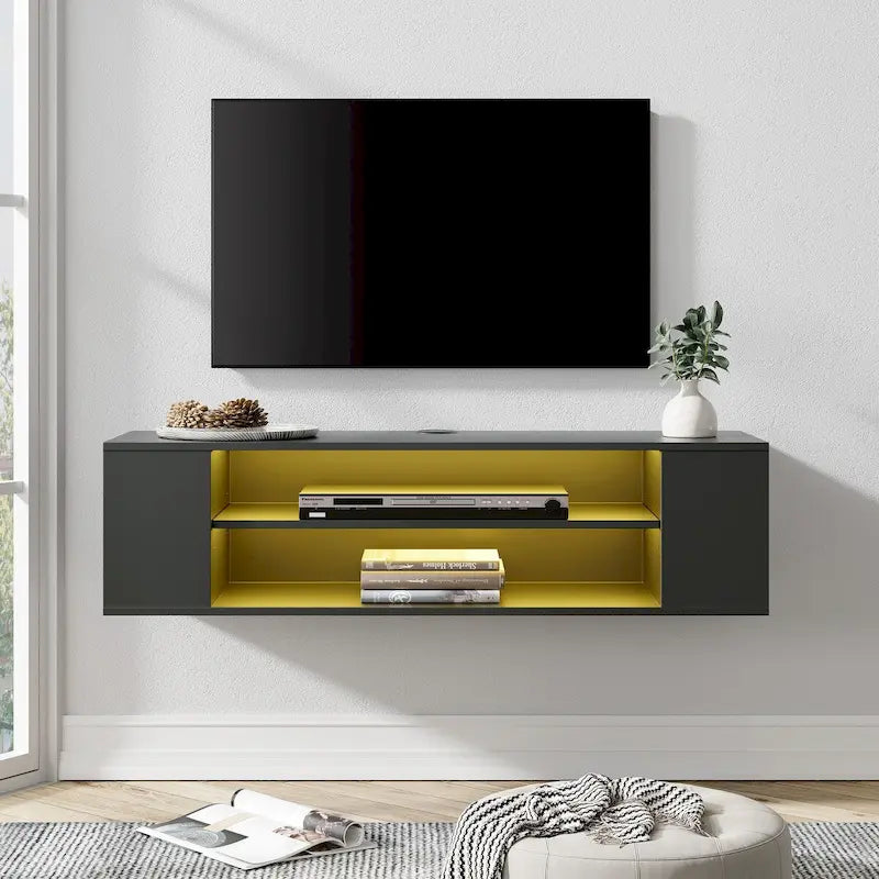 Floating TV Stand Shelf Wall Mounted Entertainment Center Floating Cabinet Media Hutch Under TV, 39 Inch