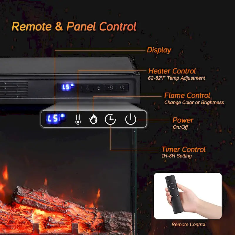 36 inch 3 Sided Glass Electric Fireplace InsertBlack