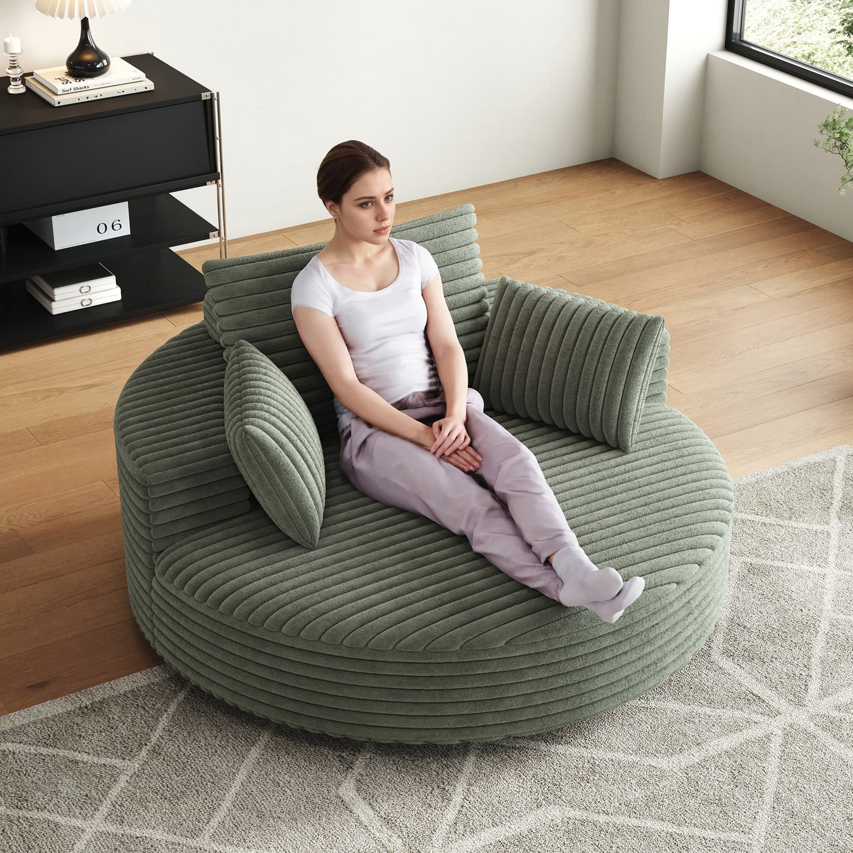 Fauteuil pivotant individuel en mousse et chenille côtelée
