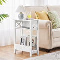 Modern Sofa Side Table with Storage Shelf 3 Tier Slim End Table, White