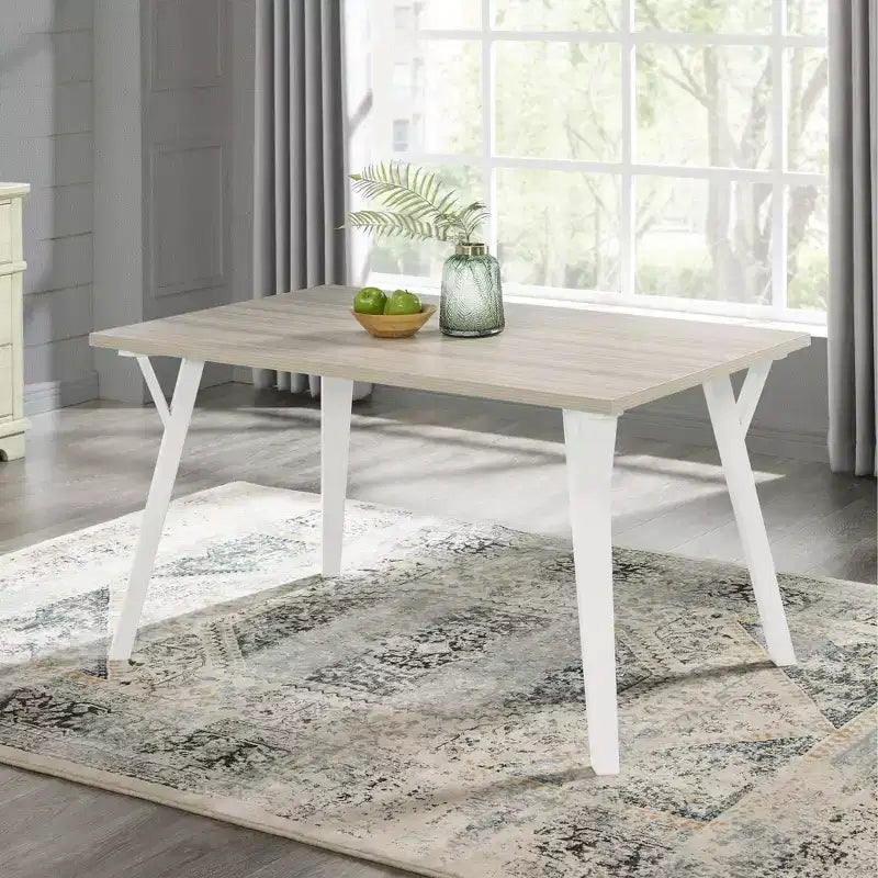 Set da pranzo da 5 pezzi Alwynn bianco e legno naturale, tavolo da pranzo con 4 sedie Windsor