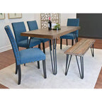 Set da pranzo Amisos da 6 pezzi, tavolo da pranzo con gambe a forcina con 4 sedie e una panca in legno, 3 opzioni di colore