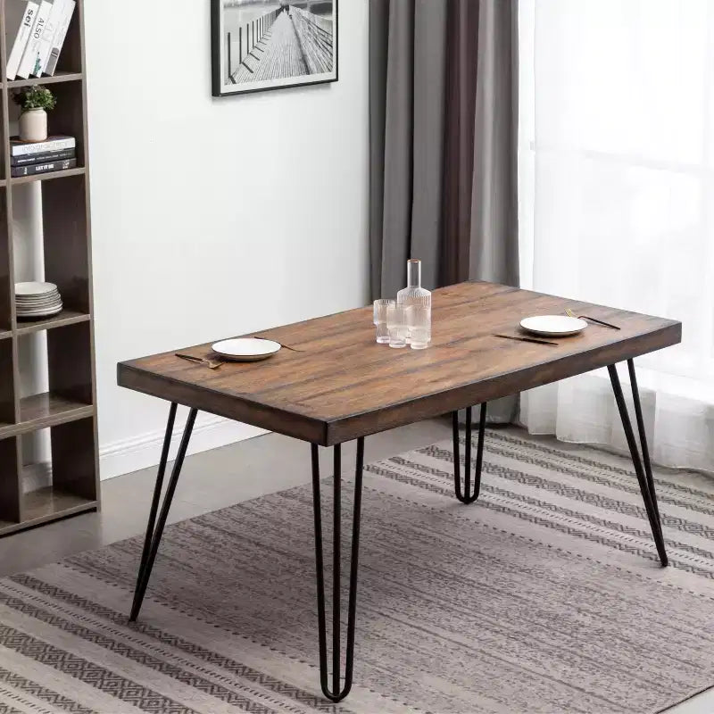 Set da pranzo Arroyo da 7 pezzi, tavolo da pranzo Hairpin con 6 sedie con schienale a croce, nero intenso