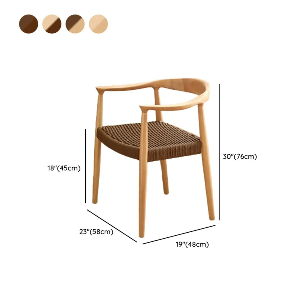 Sedia da pranzo scandinava in legno curvato con seduta intrecciata e braccioli