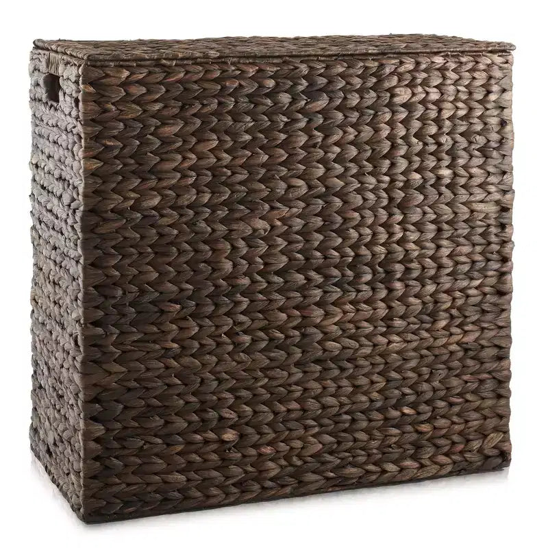 Cesto portabiancheria Casafield a 2 scomparti con coperchio e sacchetti foderati rimovibili, selezionatore in giacinto d'acqua intrecciato per i vestiti